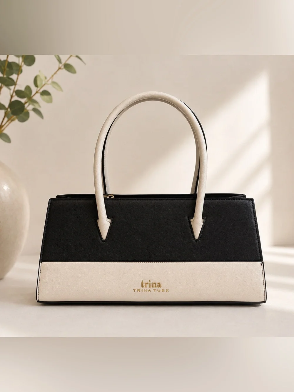 Trina Turk Black and Cream Two-Tone Satchel